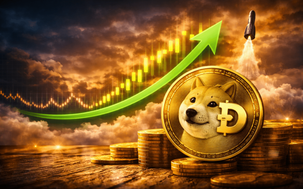 Dogecoin price moving sideways within tightening Bollinger Bands, signaling a possible breakout.