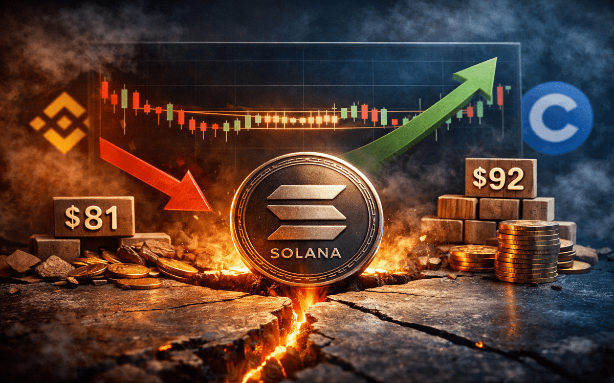 Solana price chart showing consolidation and tightening range near support.