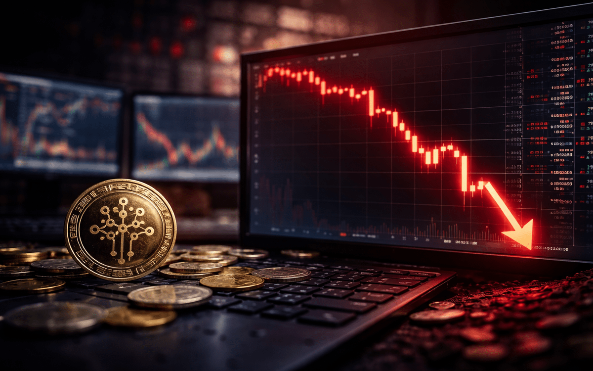 Bittensor TAO price chart showing a sharp 25% drop amid heavy selling pressure and increased trading volume